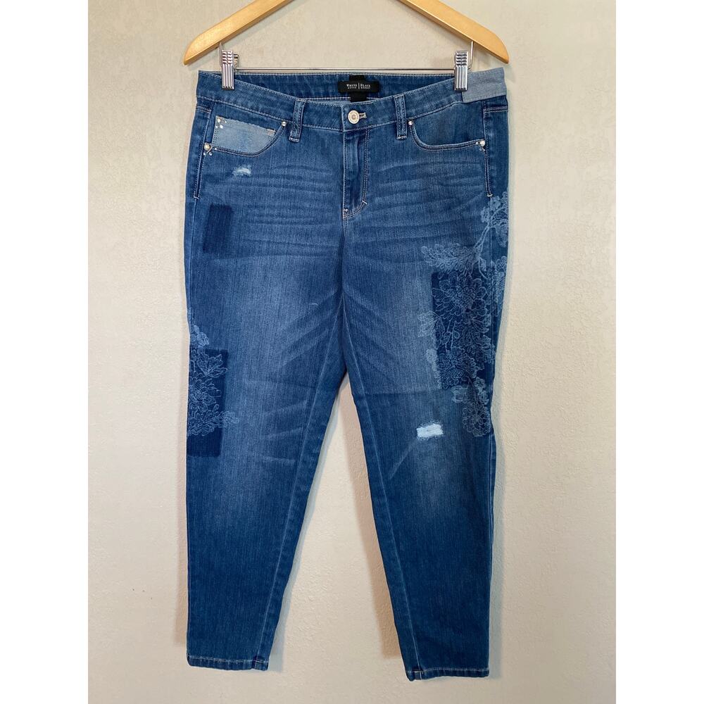 White House Black Market (WHBM) Patchwork Distressed Ankle Girlfriend Jeans SZ 8